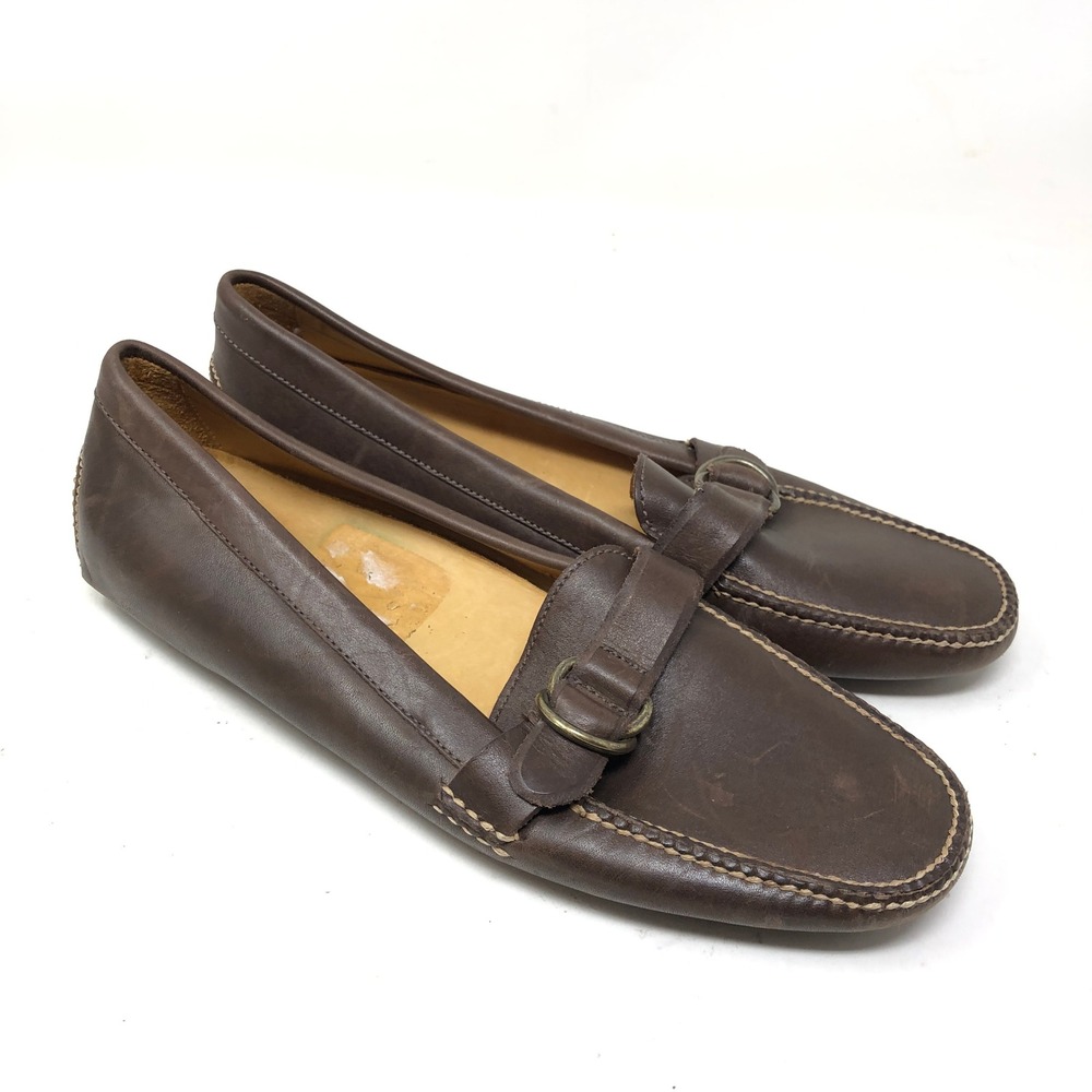 Ralph Lauren Womens 8.5 Driving Loafers Brown Leather Buckle Moc Toe Flat